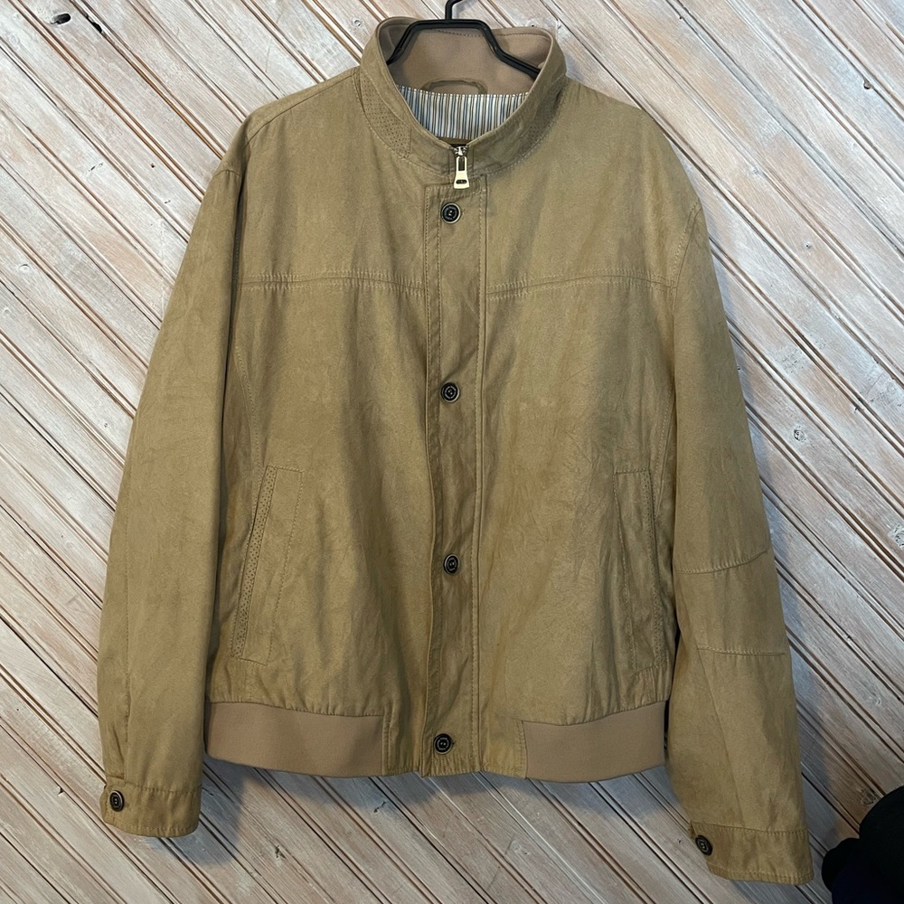 Bugatti Tan Lightweight Shirt Jacket with Stand-Up Collar Buttons Light Interior